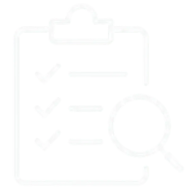 Icône représentant une liste de contrôle avec trois cases cochées et une loupe examinant le document.